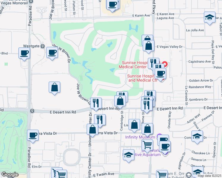map of restaurants, bars, coffee shops, grocery stores, and more near 3182 Bel Air Drive in Las Vegas