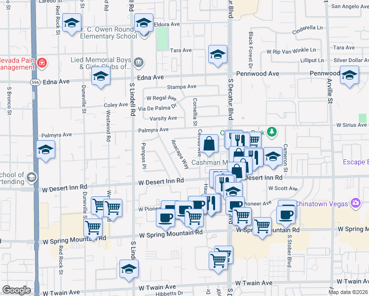 map of restaurants, bars, coffee shops, grocery stores, and more near 5176 Cereus Court in Las Vegas