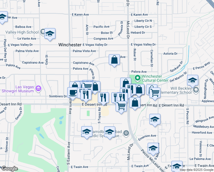 map of restaurants, bars, coffee shops, grocery stores, and more near 2700 Linda Avenue in Las Vegas