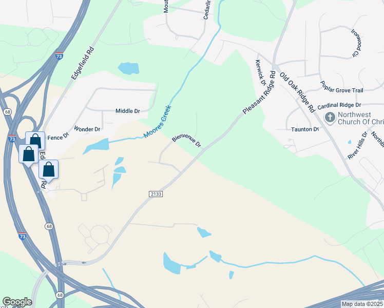 map of restaurants, bars, coffee shops, grocery stores, and more near 1625 Pleasant Ridge Road in Greensboro