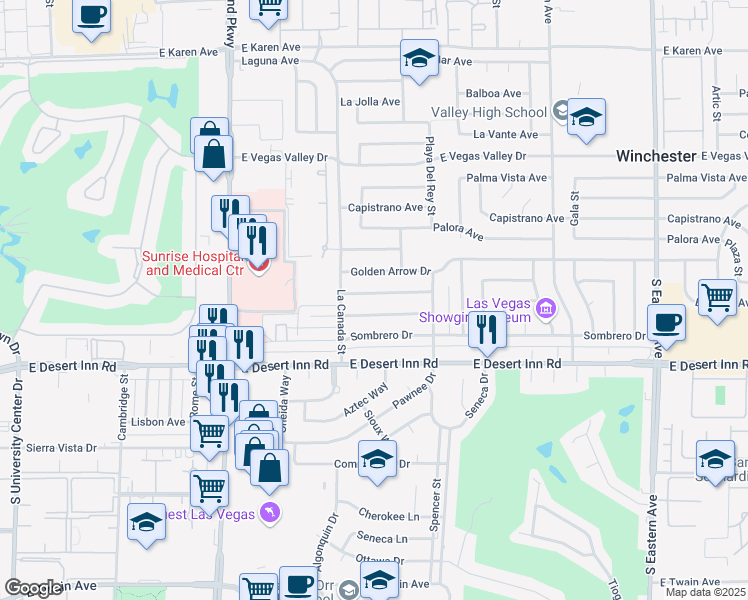 map of restaurants, bars, coffee shops, grocery stores, and more near 1589 Raindance Way in Las Vegas