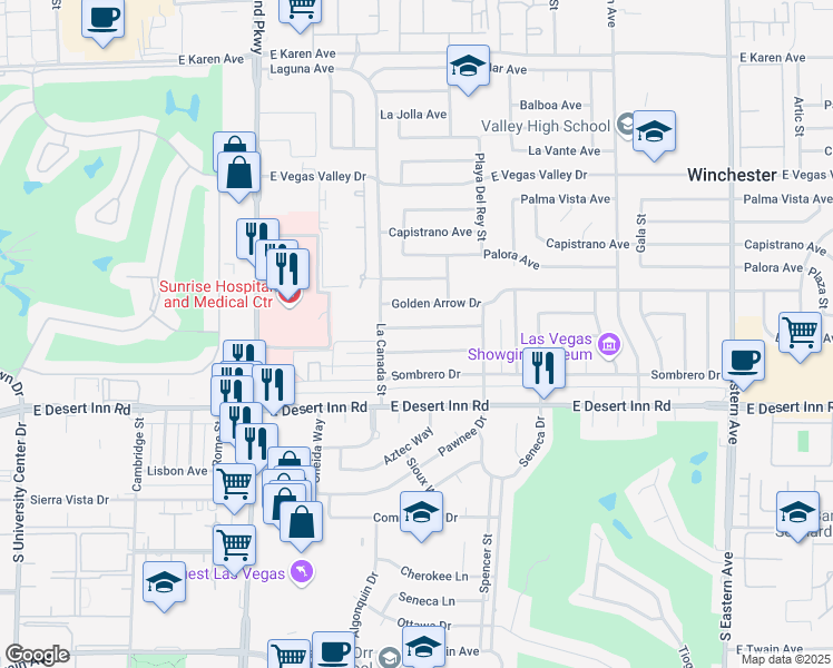 map of restaurants, bars, coffee shops, grocery stores, and more near 1589 Raindance Way in Las Vegas