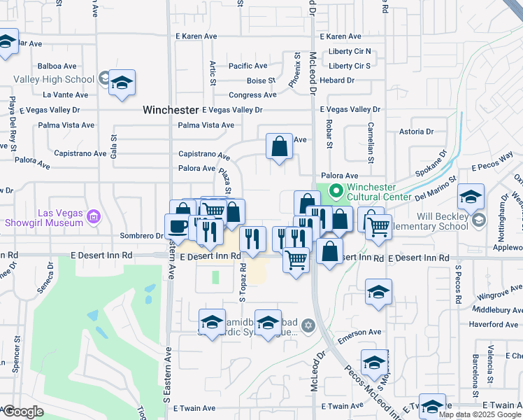map of restaurants, bars, coffee shops, grocery stores, and more near 2700 Linda Avenue in Las Vegas
