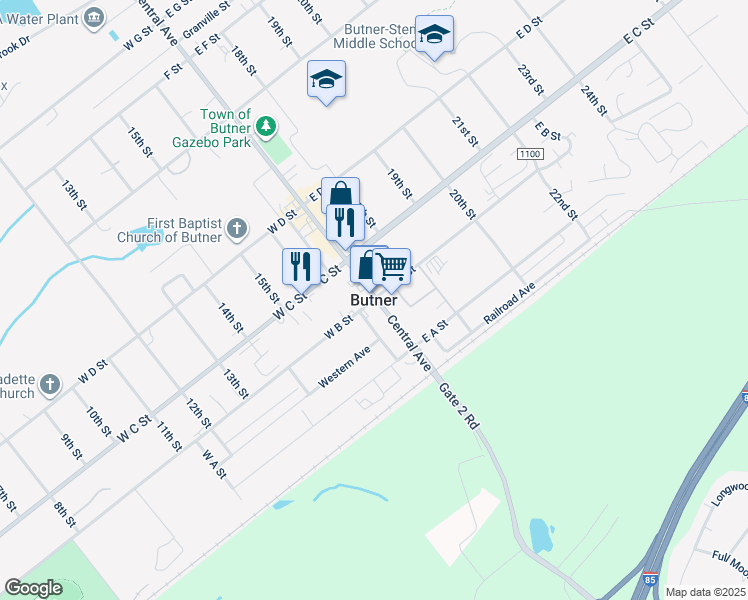 map of restaurants, bars, coffee shops, grocery stores, and more near in Butner