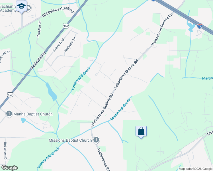 map of restaurants, bars, coffee shops, grocery stores, and more near 620 Walkertown Guthrie Road in Winston-Salem