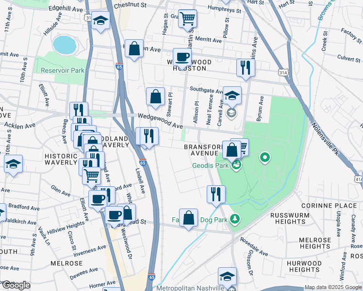 map of restaurants, bars, coffee shops, grocery stores, and more near 618 Benton Avenue in Nashville