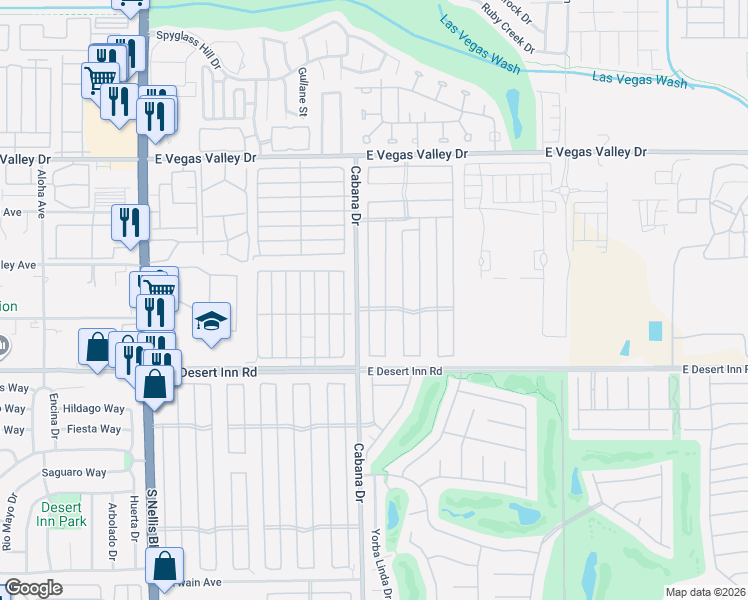 map of restaurants, bars, coffee shops, grocery stores, and more near 3175 La Barca Lane in Las Vegas