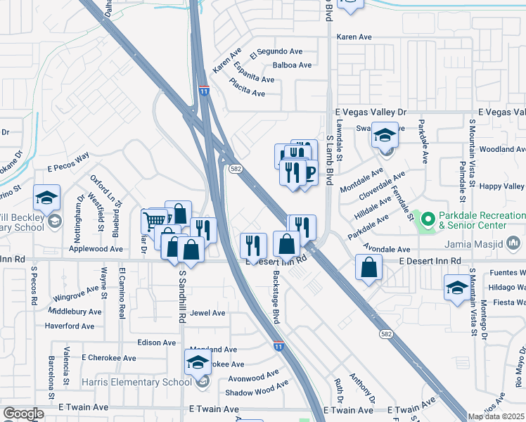 map of restaurants, bars, coffee shops, grocery stores, and more near 4040 Las Palomas in Las Vegas