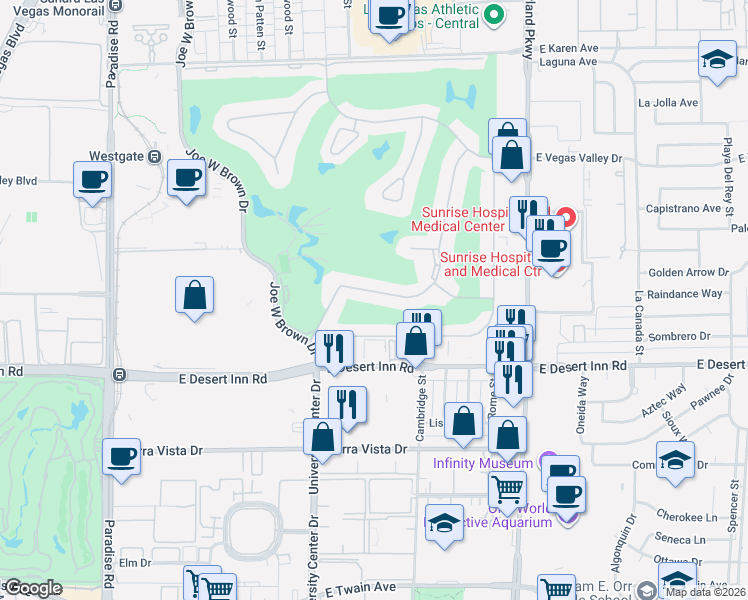 map of restaurants, bars, coffee shops, grocery stores, and more near 3182 Bel Air Drive in Las Vegas