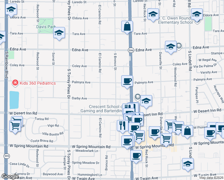 map of restaurants, bars, coffee shops, grocery stores, and more near 3152 El Camino Road in Las Vegas