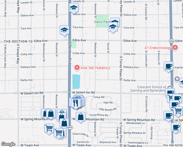 map of restaurants, bars, coffee shops, grocery stores, and more near 3148 Sterlingshire Drive in Las Vegas