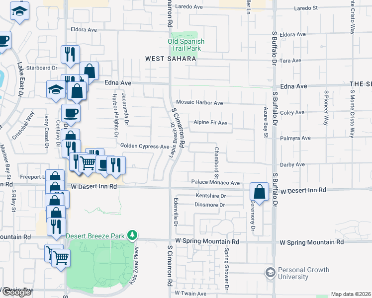 map of restaurants, bars, coffee shops, grocery stores, and more near 3165 Cool Forest Street in Las Vegas