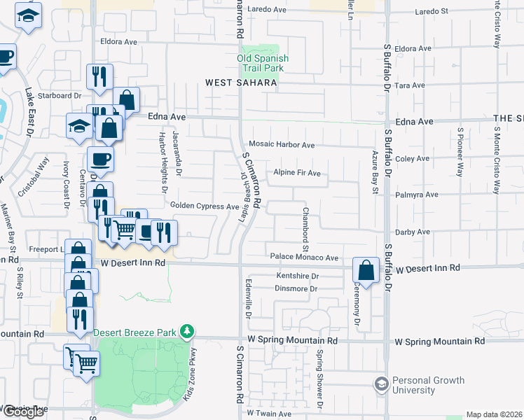 map of restaurants, bars, coffee shops, grocery stores, and more near 3165 Cool Forest Street in Las Vegas