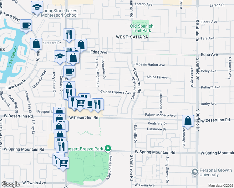 map of restaurants, bars, coffee shops, grocery stores, and more near 8291 Golden Cypress Avenue in Las Vegas