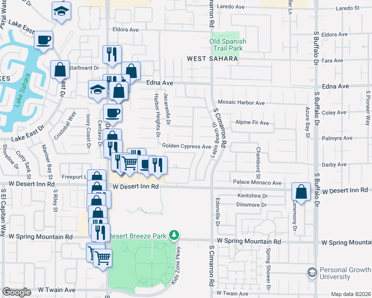 map of restaurants, bars, coffee shops, grocery stores, and more near 8291 Golden Cypress Avenue in Las Vegas