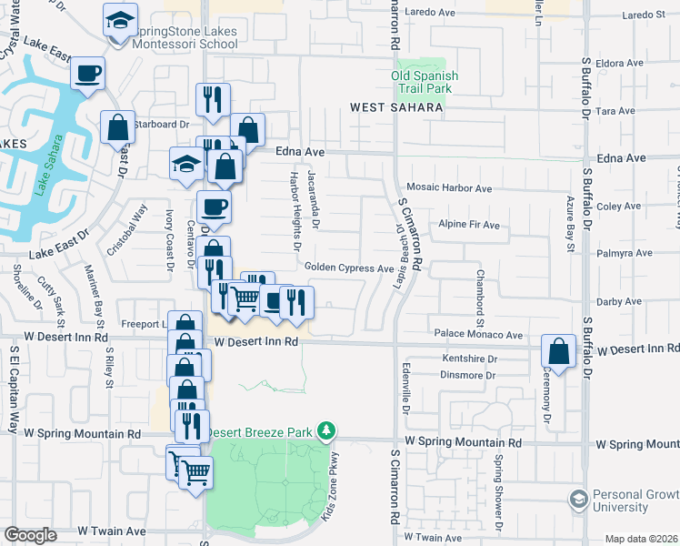 map of restaurants, bars, coffee shops, grocery stores, and more near 8291 Golden Cypress Avenue in Las Vegas
