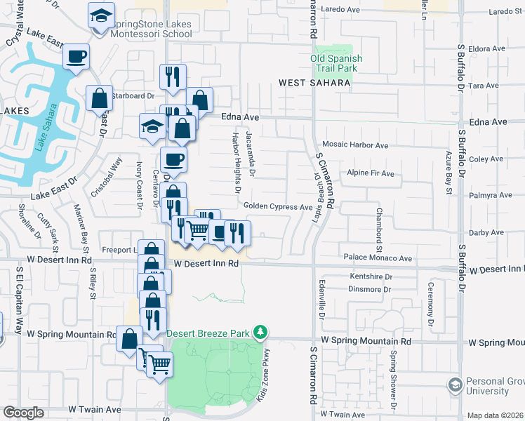 map of restaurants, bars, coffee shops, grocery stores, and more near 8351 Golden Cypress Avenue in Las Vegas