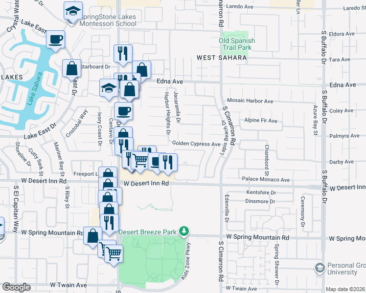 map of restaurants, bars, coffee shops, grocery stores, and more near 8351 Golden Cypress Avenue in Las Vegas