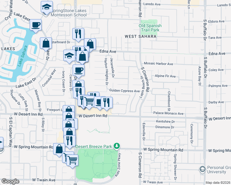 map of restaurants, bars, coffee shops, grocery stores, and more near 8351 Golden Cypress Avenue in Las Vegas