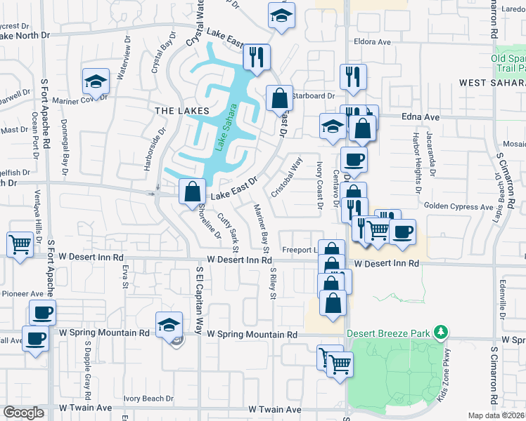 map of restaurants, bars, coffee shops, grocery stores, and more near 3244 Mariner Bay Street in Las Vegas