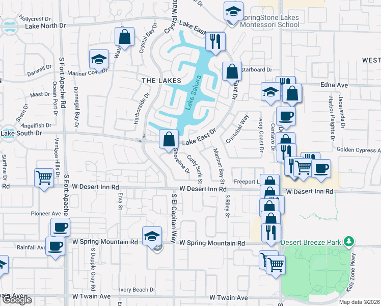 map of restaurants, bars, coffee shops, grocery stores, and more near 3221 Cutty Sark Street in Las Vegas