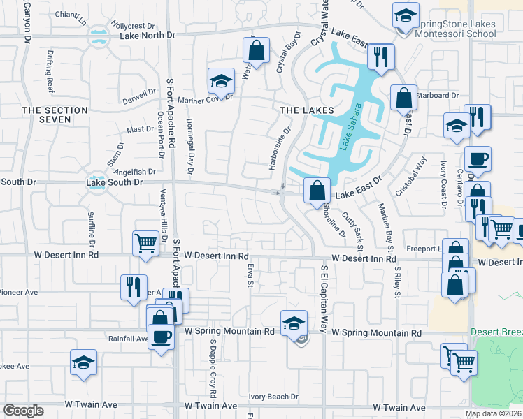 map of restaurants, bars, coffee shops, grocery stores, and more near 3213 Malibu Vista Street in Las Vegas