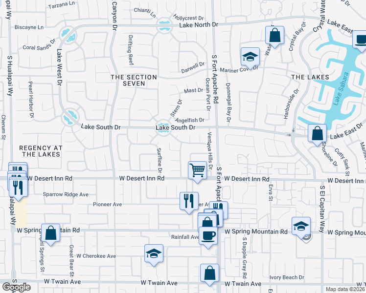 map of restaurants, bars, coffee shops, grocery stores, and more near 3237 Canyon Lake Drive in Las Vegas