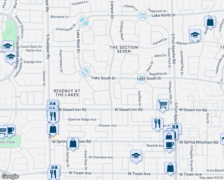map of restaurants, bars, coffee shops, grocery stores, and more near 1047 South Grand Canyon Drive in Las Vegas