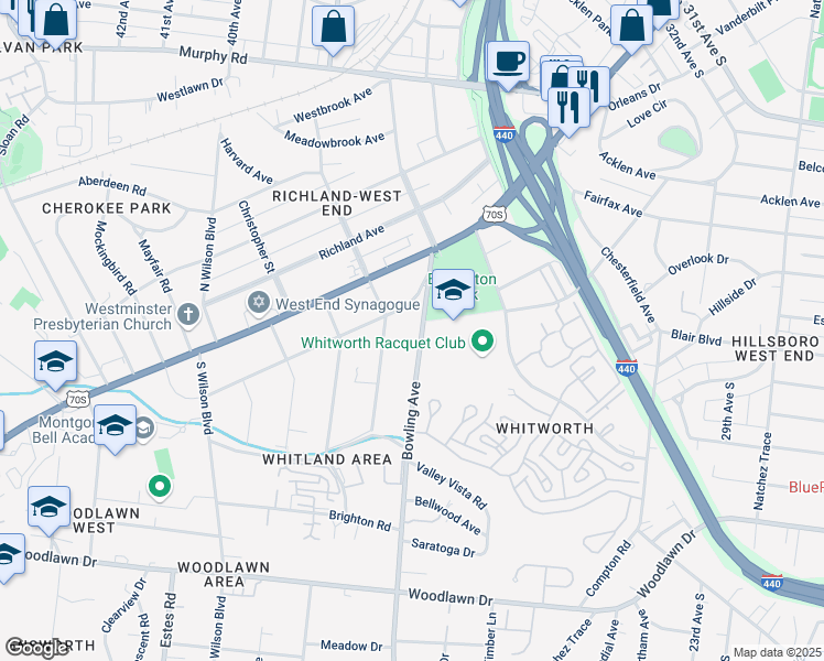 map of restaurants, bars, coffee shops, grocery stores, and more near 207 Bowling Ave in Nashville