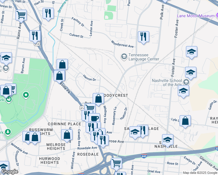 map of restaurants, bars, coffee shops, grocery stores, and more near 1908 Hutton Drive in Nashville