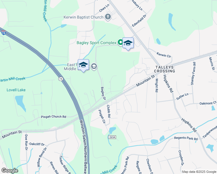 map of restaurants, bars, coffee shops, grocery stores, and more near 1110 Jones Brothers Road in Kernersville
