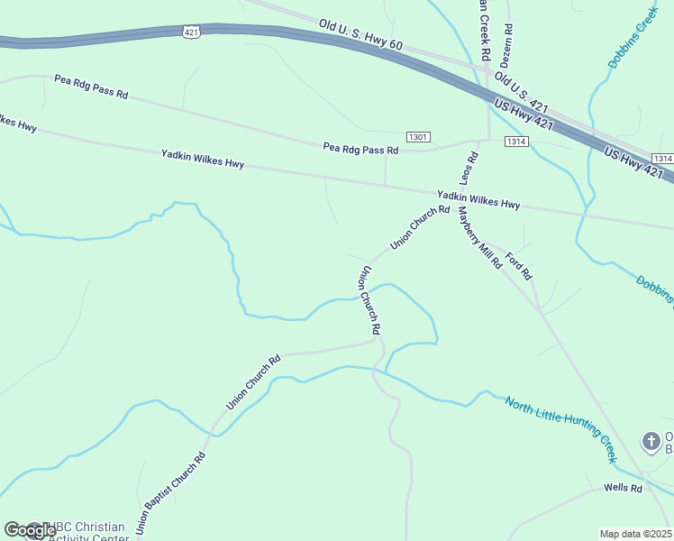 map of restaurants, bars, coffee shops, grocery stores, and more near 1106 Union Church Road in Hamptonville