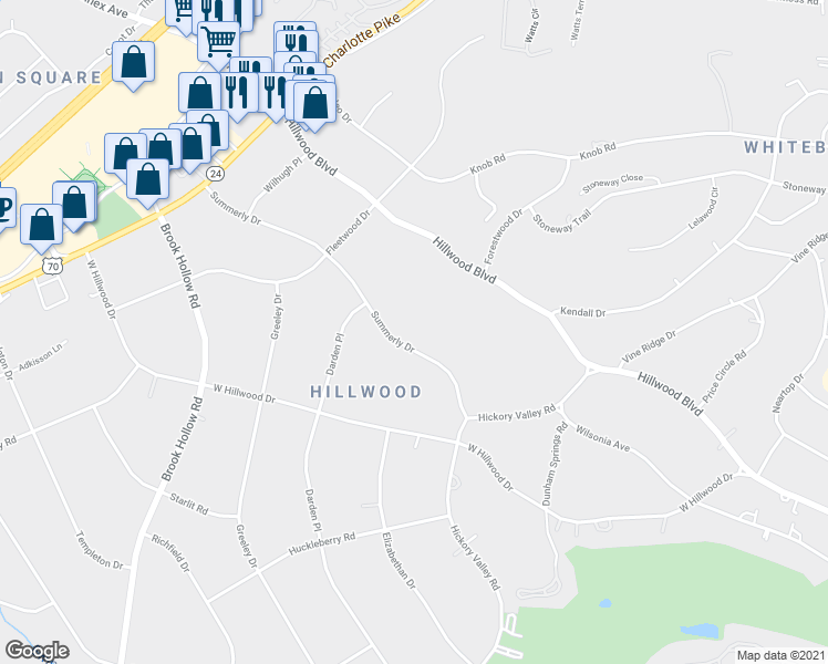 map of restaurants, bars, coffee shops, grocery stores, and more near 724 Summerly Drive in Nashville