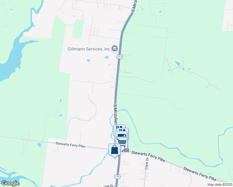 map of restaurants, bars, coffee shops, grocery stores, and more near 2791 South Mount Juliet Road in Mt. Juliet