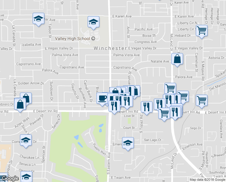 map of restaurants, bars, coffee shops, grocery stores, and more near 3187 Panocha Street in Las Vegas