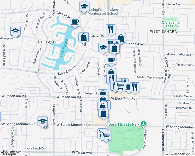 map of restaurants, bars, coffee shops, grocery stores, and more near 8633 Caribbean Court in Las Vegas