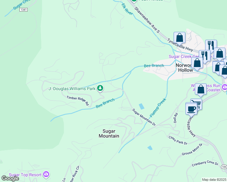 map of restaurants, bars, coffee shops, grocery stores, and more near 1410 Sugar Mountain Drive in Newland