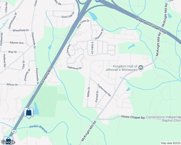 map of restaurants, bars, coffee shops, grocery stores, and more near 3811 Miller Drive in Greensboro