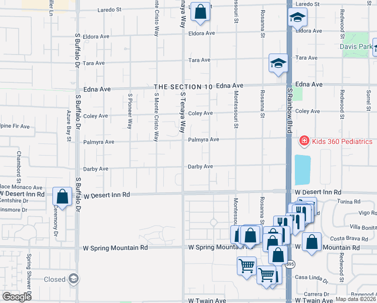 map of restaurants, bars, coffee shops, grocery stores, and more near 3151 Coachlight Circle in Las Vegas