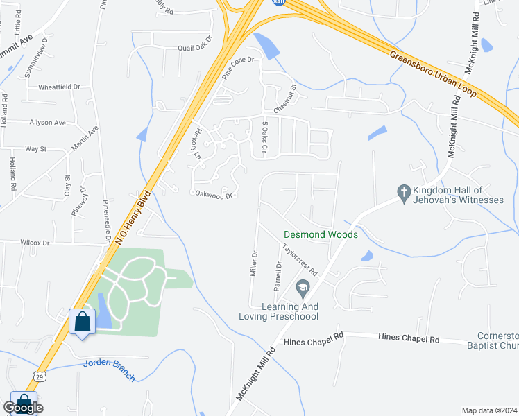 map of restaurants, bars, coffee shops, grocery stores, and more near 3813 Miller Drive in Greensboro