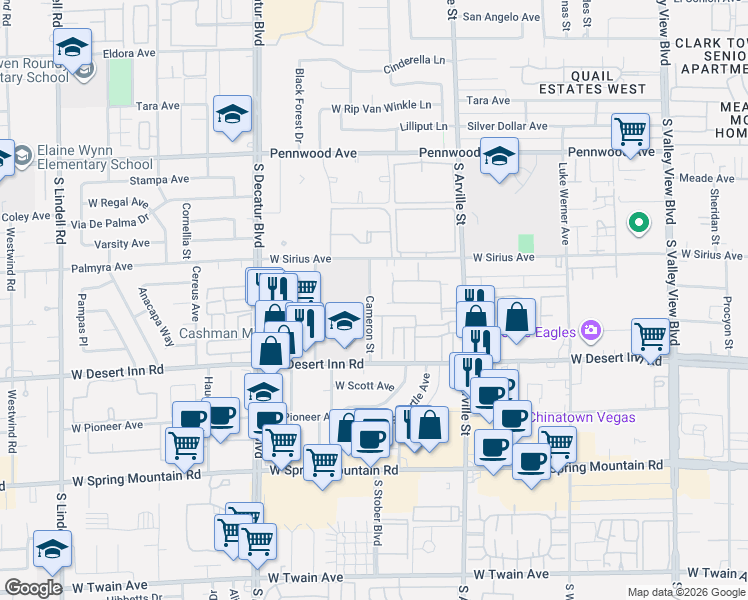 map of restaurants, bars, coffee shops, grocery stores, and more near 3186 Cameron Street in Las Vegas