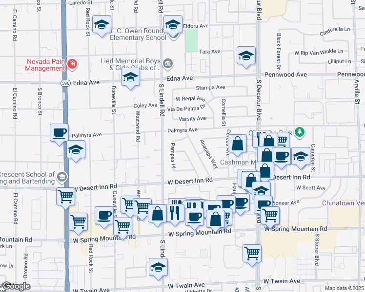 map of restaurants, bars, coffee shops, grocery stores, and more near 3176 Barrel Spring Way in Las Vegas