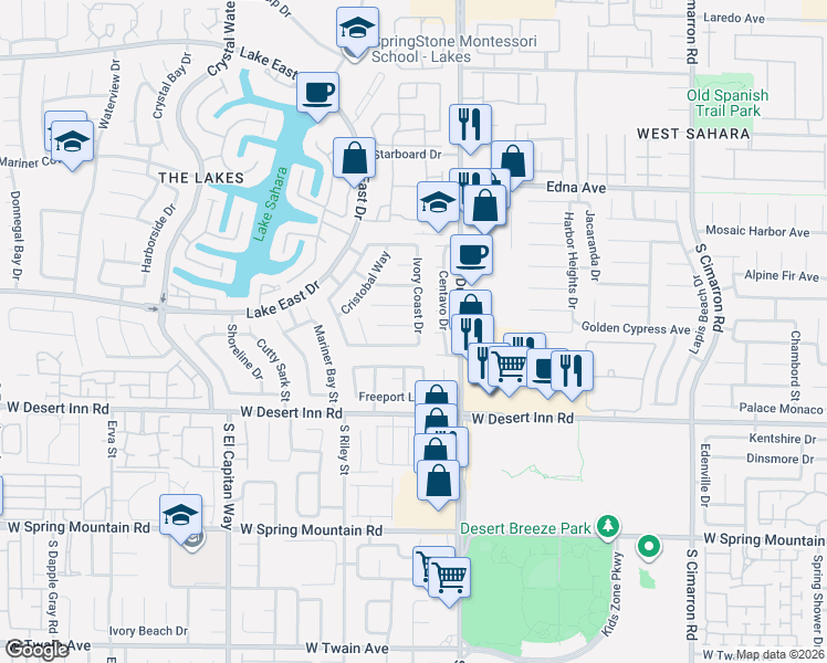map of restaurants, bars, coffee shops, grocery stores, and more near 8612 West Catalonia Drive in Las Vegas