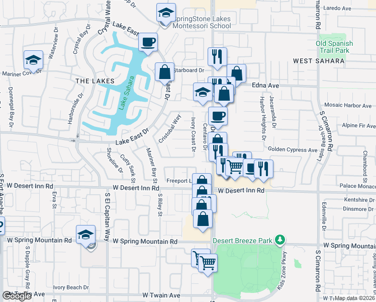 map of restaurants, bars, coffee shops, grocery stores, and more near 8612 West Catalonia Drive in Las Vegas