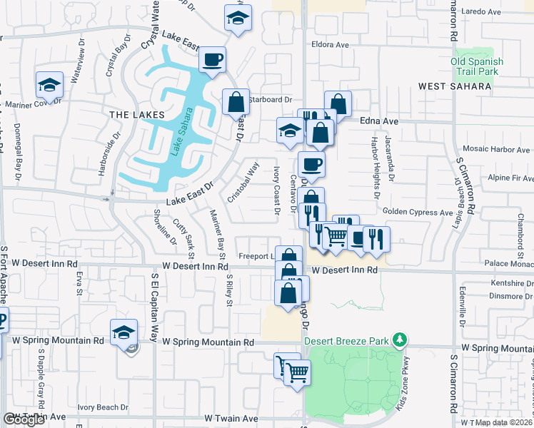 map of restaurants, bars, coffee shops, grocery stores, and more near 8612 West Catalonia Drive in Las Vegas
