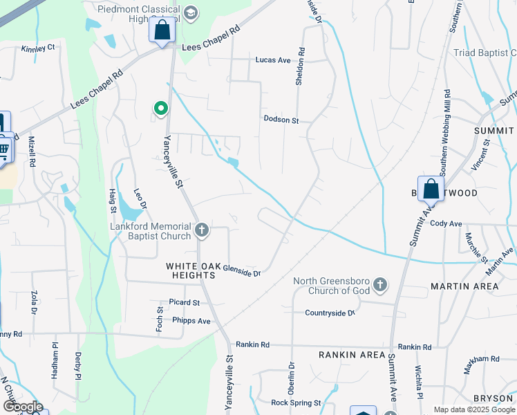 map of restaurants, bars, coffee shops, grocery stores, and more near 1500 Asher Downs Drive in Greensboro