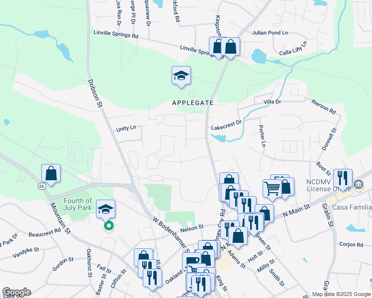 map of restaurants, bars, coffee shops, grocery stores, and more near 133 Oxford Ridge Lane in Kernersville