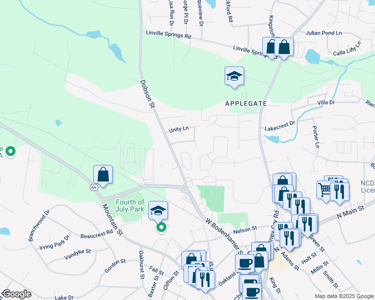 map of restaurants, bars, coffee shops, grocery stores, and more near 556 Leston Gilbert Drive in Kernersville