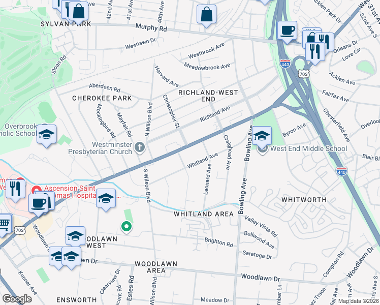 map of restaurants, bars, coffee shops, grocery stores, and more near 3733 West End Avenue in Nashville
