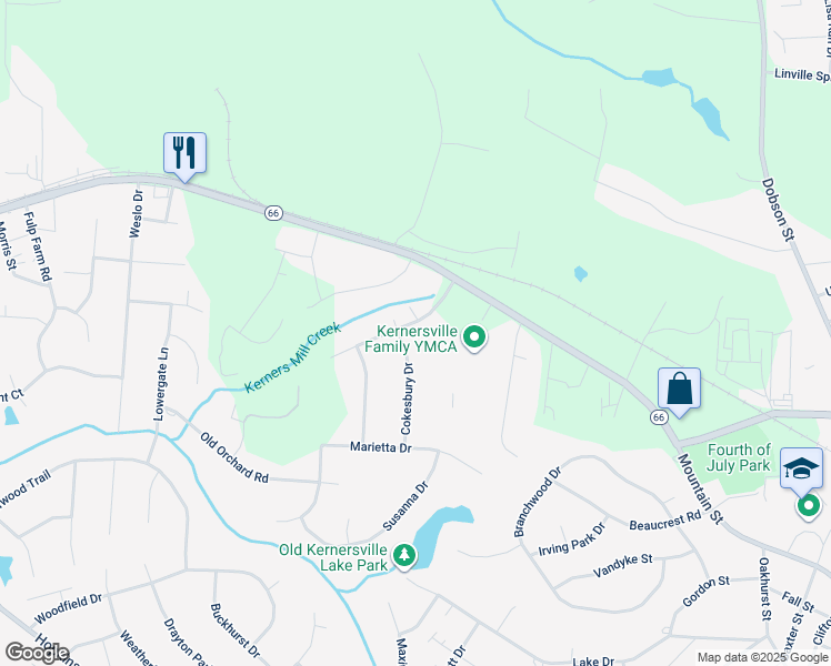 map of restaurants, bars, coffee shops, grocery stores, and more near 113 Asbury Drive in Kernersville